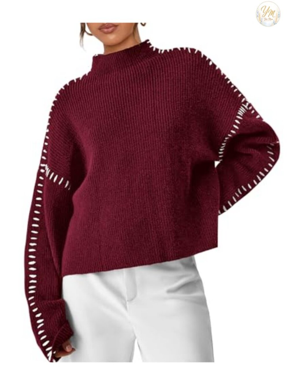 Women's Chunky Knit Oversized Pullover Sweater Long Sleeve Mock Neck